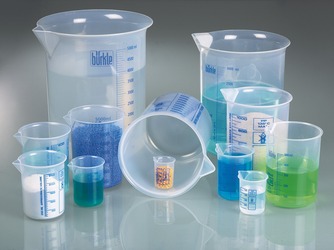 Vasos para laboratorio, vasos Griffin de PP, escala azul lleno