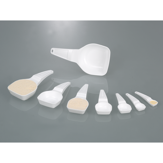 Cuchara de dosificación desechable, blanca, estéril