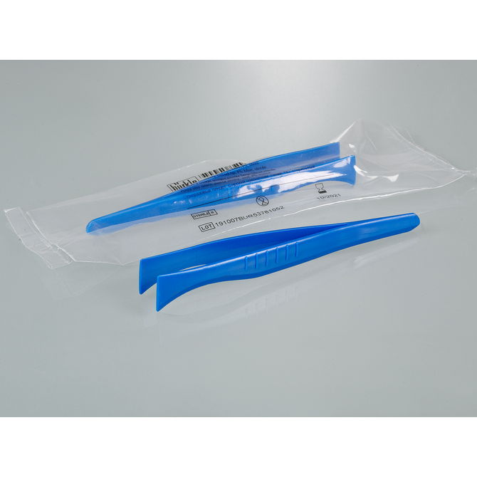 Single-use tweezers, blue, broad tip