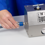 Dispensing system for solvents with discharge elbow