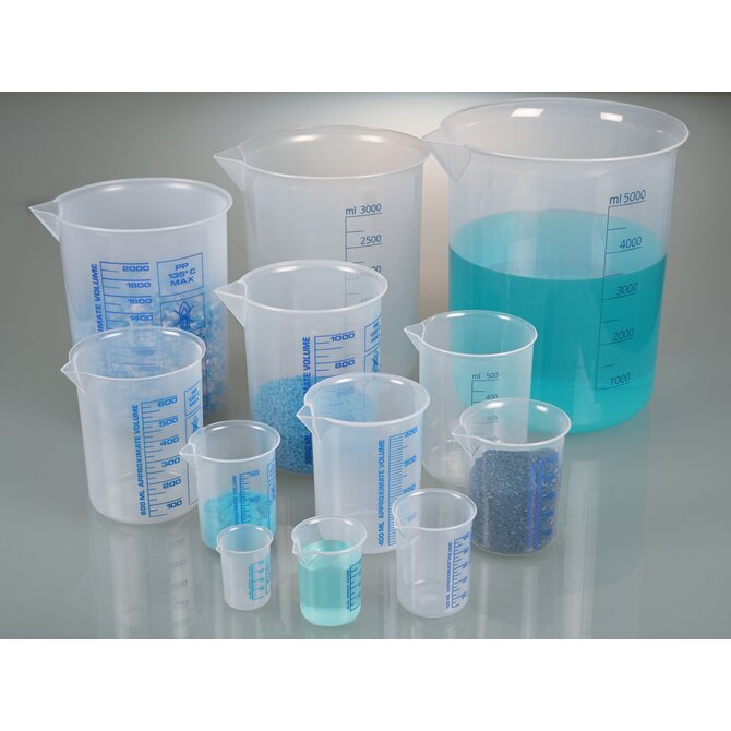 Laborbecher, Griffinbecher PP, blaue Skala