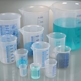 Laborbecher, Griffinbecher PP, blaue Skala