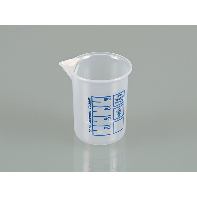 Laborbecher, Griffinbecher PP, blaue Skala