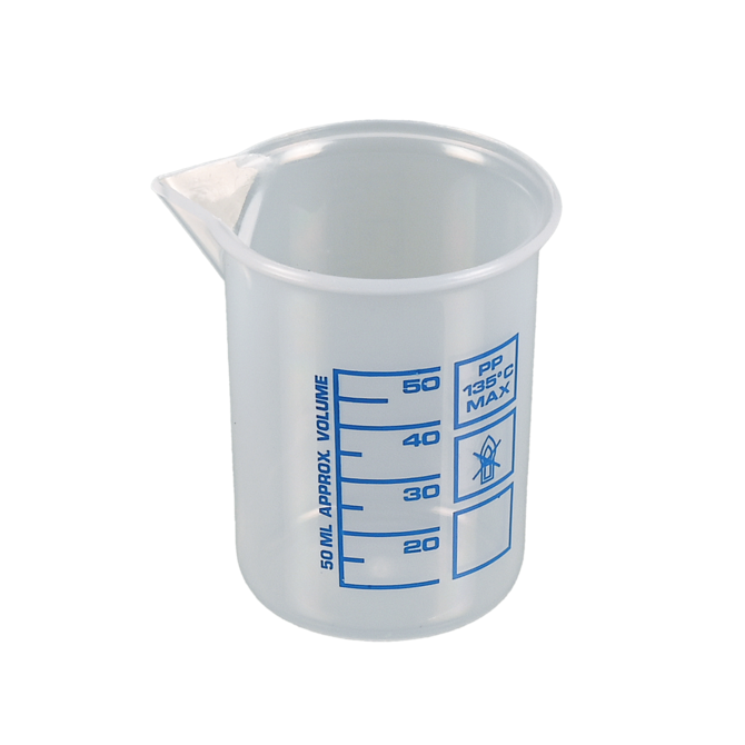 Laborbecher, Griffinbecher PP, blaue Skala