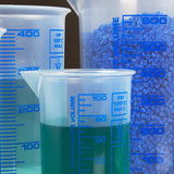 Laborbecher, Griffinbecher PP, blaue Skala