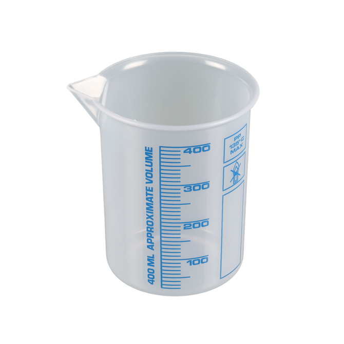 Laborbecher, Griffinbecher PP, blaue Skala
