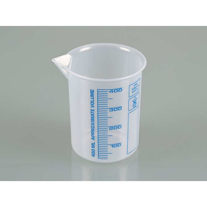 Laborbecher, Griffinbecher PP, blaue Skala