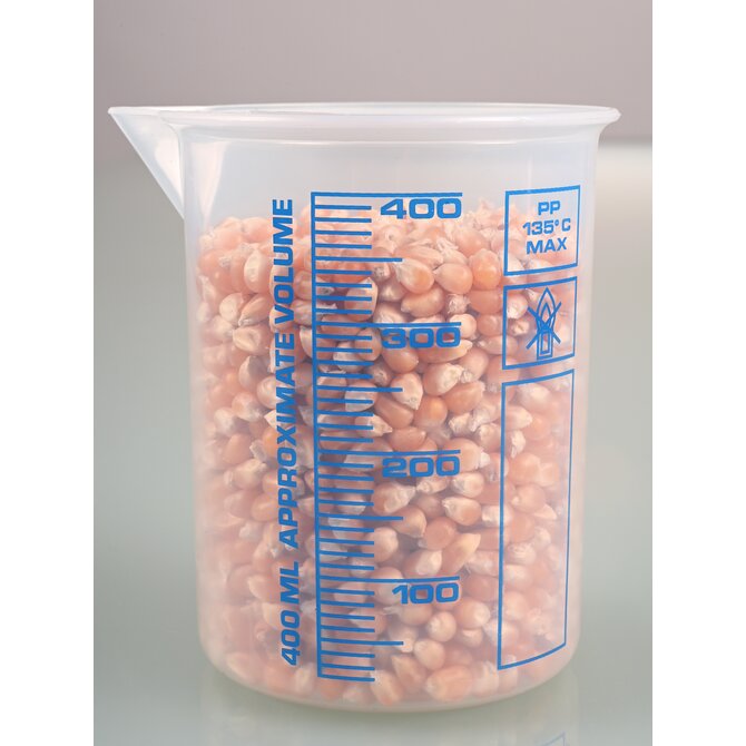 Laborbecher, Griffinbecher PP, blaue Skala