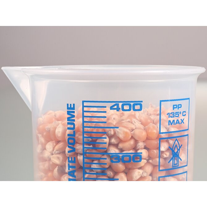 Laborbecher, Griffinbecher PP, blaue Skala
