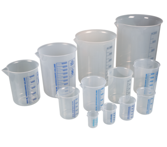 Vasos para laboratorio, vasos Griffin de PP, escala azul