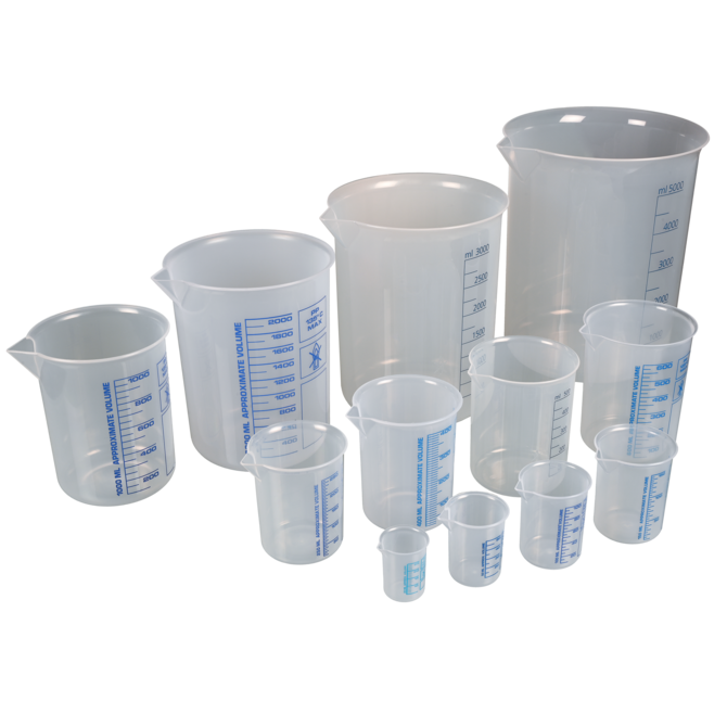 Vasos para laboratorio, vasos Griffin de PP, escala azul