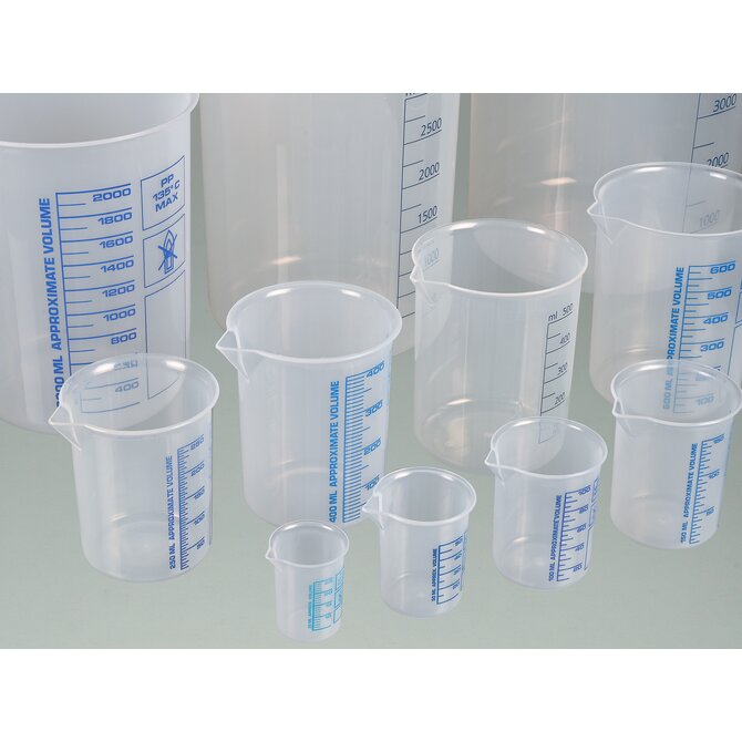 Vasos para laboratorio, vasos Griffin de PP, escala azul
