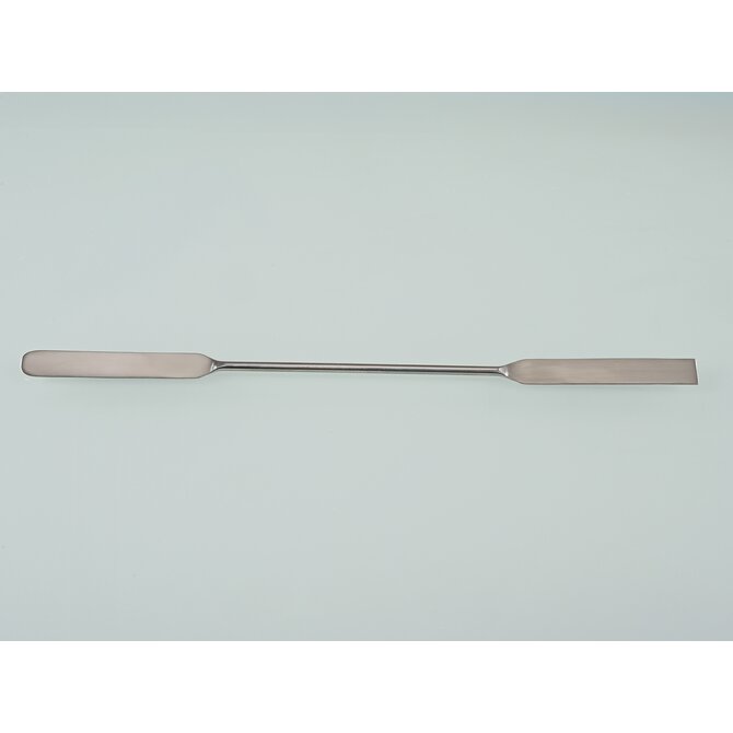Micro double spatula, angular/rounded tip, made of stainless steel