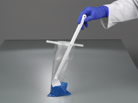 Cuchara de muestreo curvada, mango largo, desechable, estéril