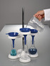 Blue disposable funnel for liquids, use