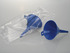 Blue disposable funnel for liquids, packaged