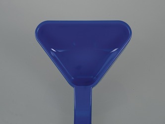 Ladle, long handle, disposable, blue, detail of ladle